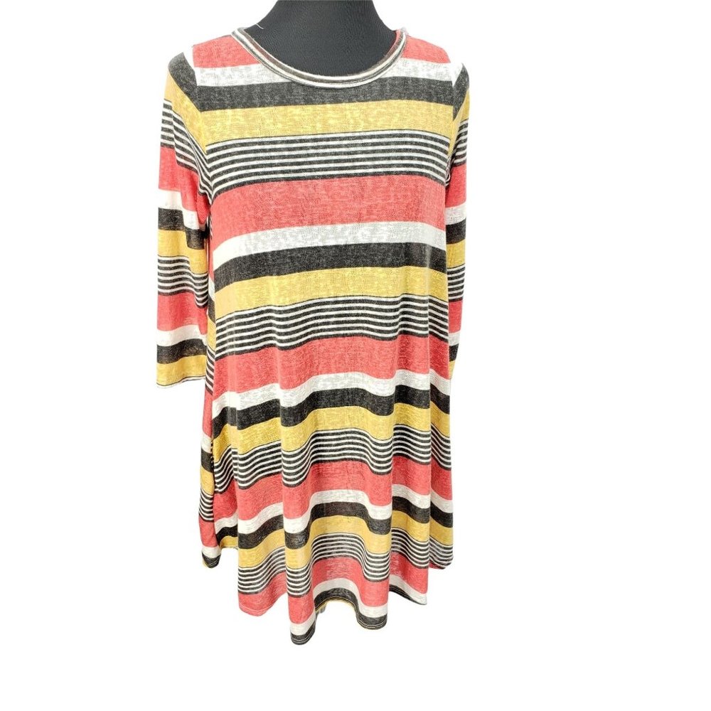 Bellamie Sheer Burnout Striped Quarter Sleeve pockets Tunic Top Medium